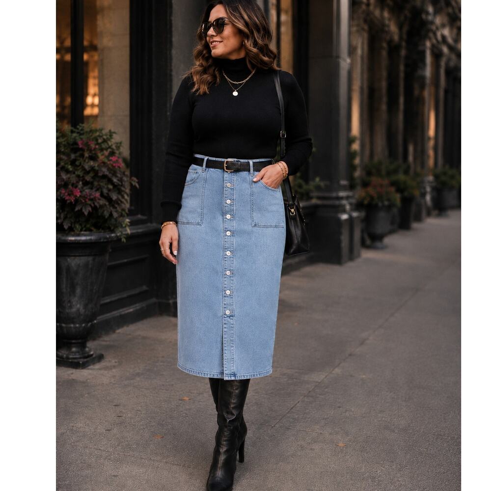 Sonoma Goods For Life Light Wash Button Front Midi Skirt 18W NWT